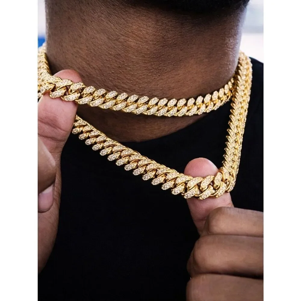 Iced Out Cuban Link Chain Gold | Diamond Clasp | Hip Hop Bling Necklace
